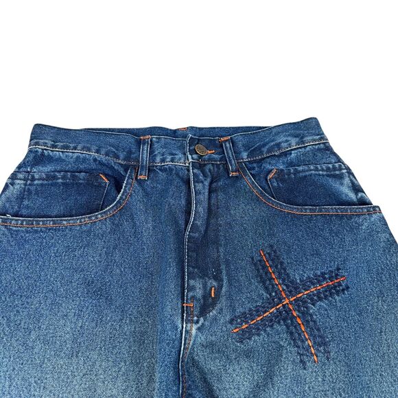 Vintage Phat Farm Baggy Jeans Mens 32 Blue Loose Skater Y2K Embroidered Wide Y2K - Picture 3 of 14